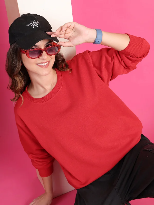 Super Discount VimaL Jonney Regular Fit Maroon Solid Sweatshirt For Women