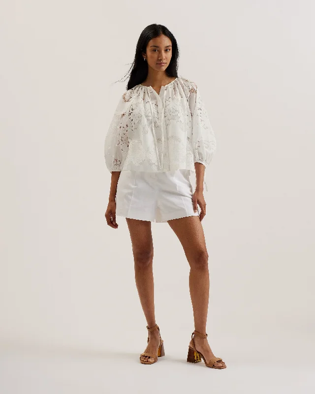 Weekend Deals That Impress Bacina Lace Puff Sleeve Blouse White