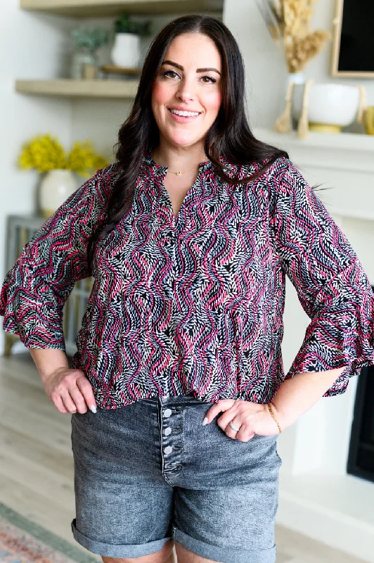 Weekend Specials to Love Lizzy Bell Sleeve Top in Black and Pink Rope