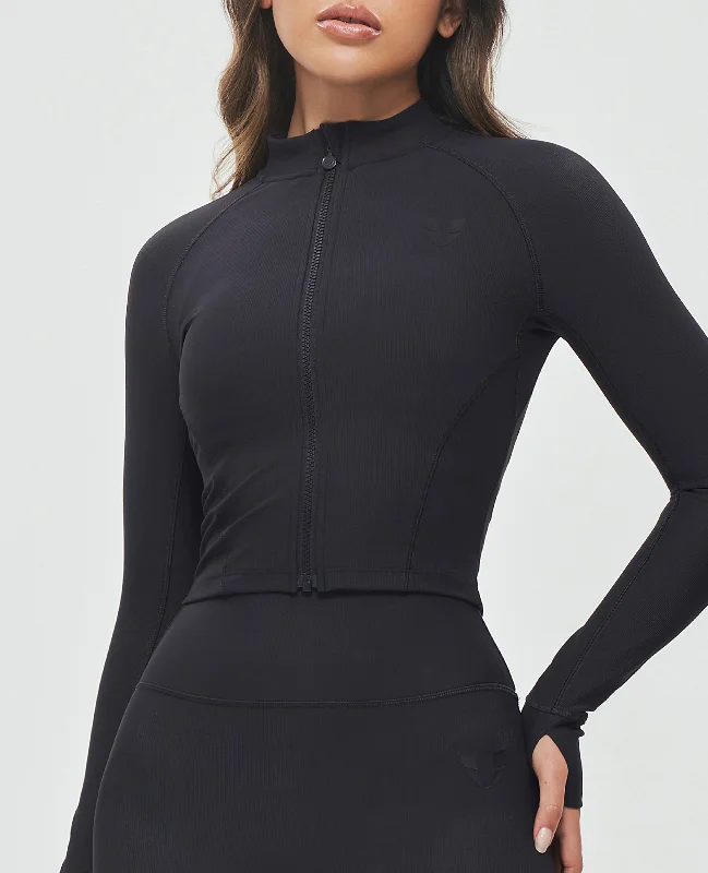 Huge Discounts Ribbed Cropped Jacket - Black