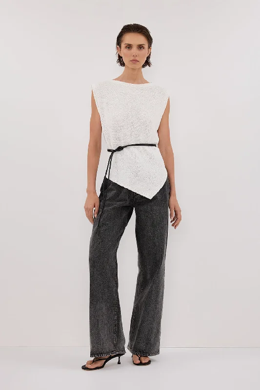 Year-End Clearance ALTHEA OFF WHITE ASYM KNIT TOP