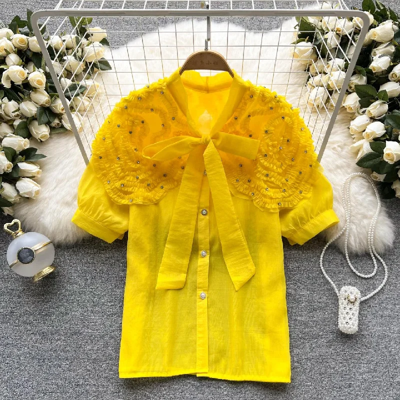 Deep Discounts Cute bow short sleeve top   S376