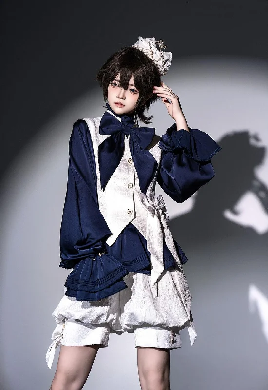 Mega Sale Princess Chronicles~Rabbit Hunter~Ouji Lolita Shirt Sapphire Blue Long Sleeve Blouse