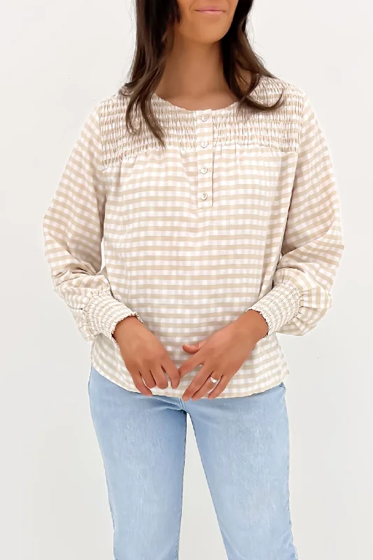 Crazy Deals Jovie Top Latte Gingham