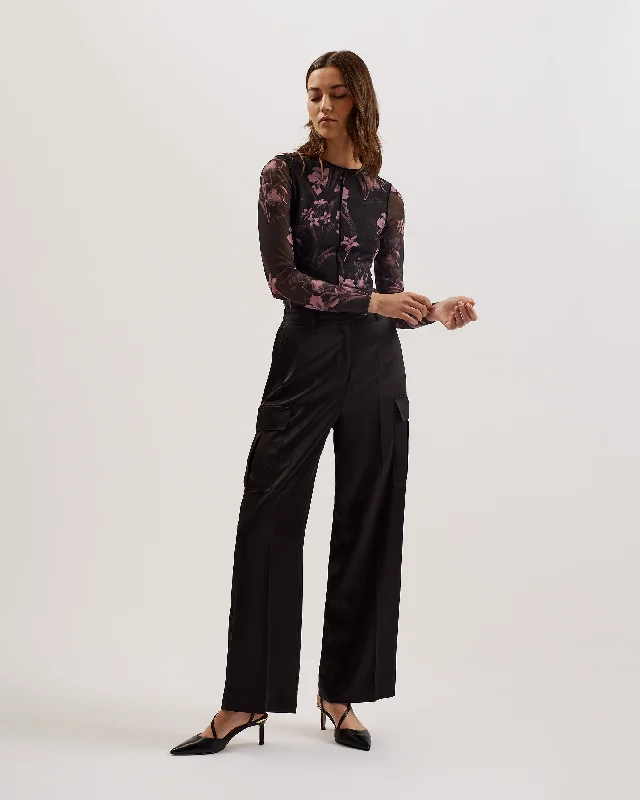 Limited Supply Lelahh Printed Mesh Long Sleeve Top Black