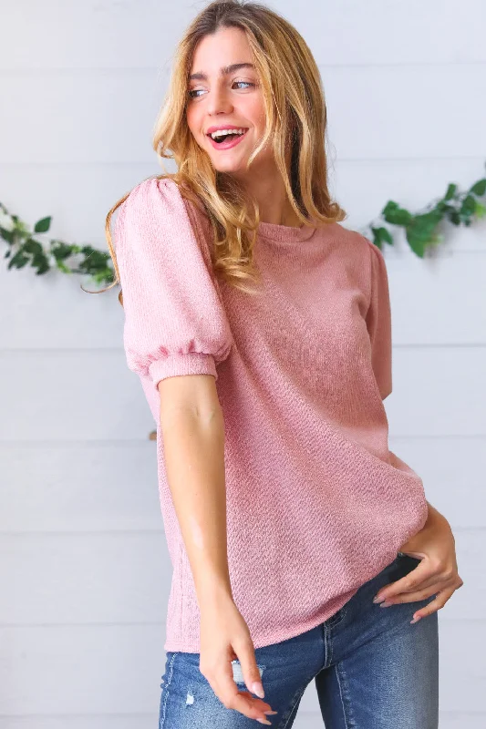 Crazy Deals Baby Pink Puff Sleeve Two Tone Sweater Top