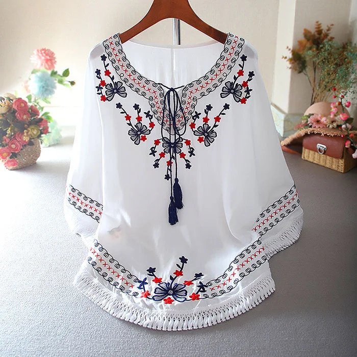 Super Deal Trendy White long top-tunics with embroidery work for women
